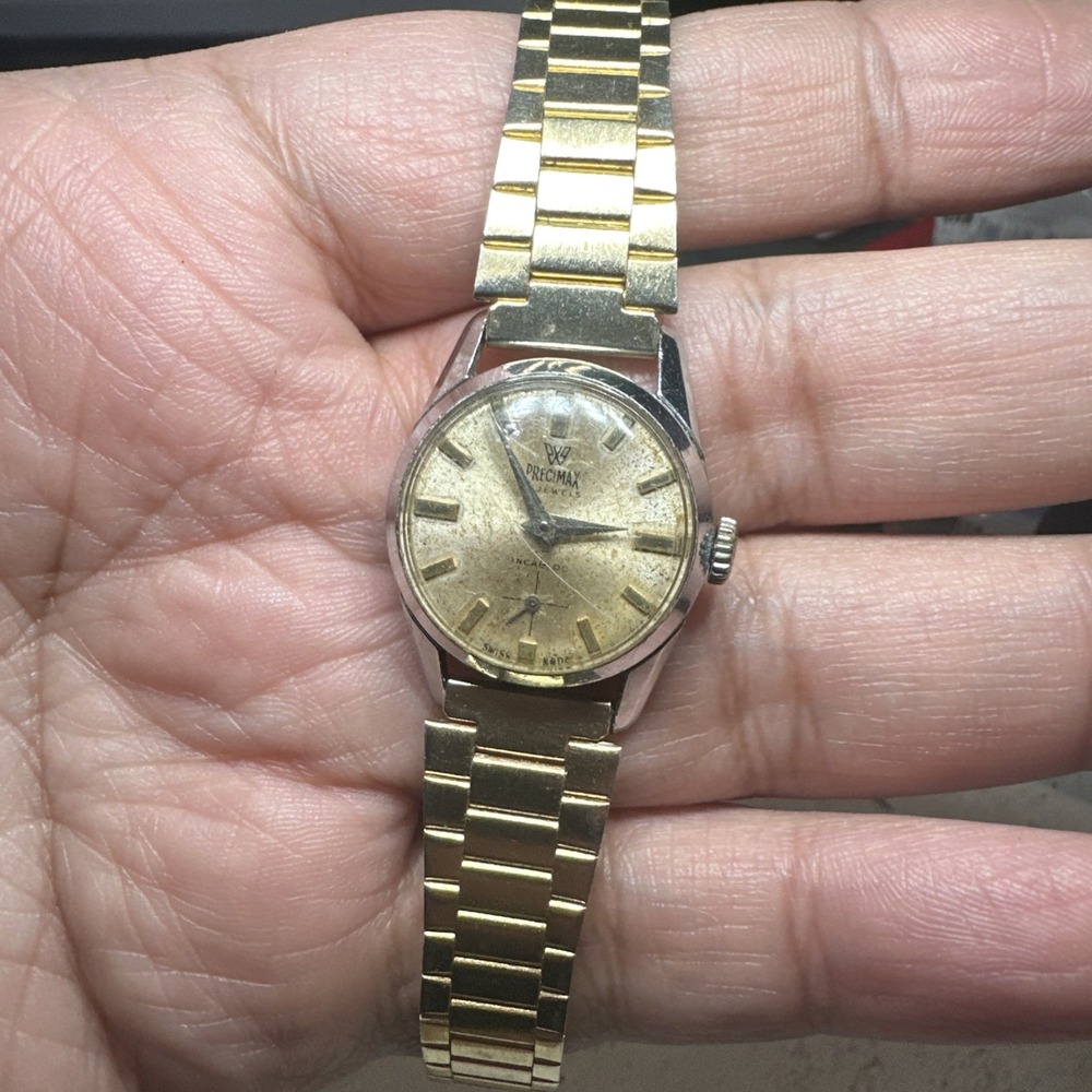 Works VTG Precimax 17 Jewels Ladies Watch Subdial Swiss Made Manual Wind 25mm 6"